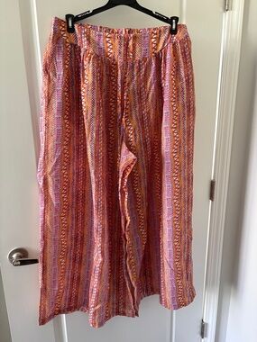 Cider Multicolor Geometric Palazzo Pants in Orange, Pink and Green